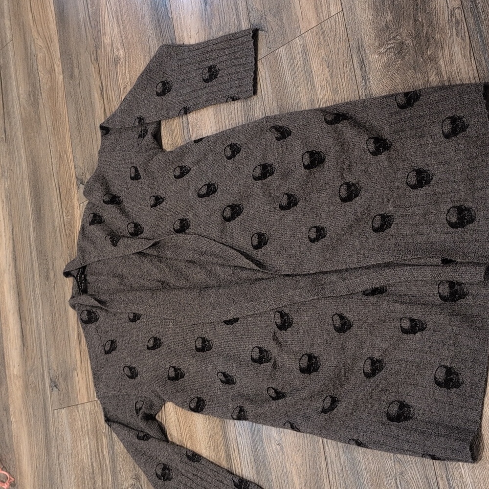 Gray Skull Pattern Women's Cashmere Cardigan, Skull Cashmere